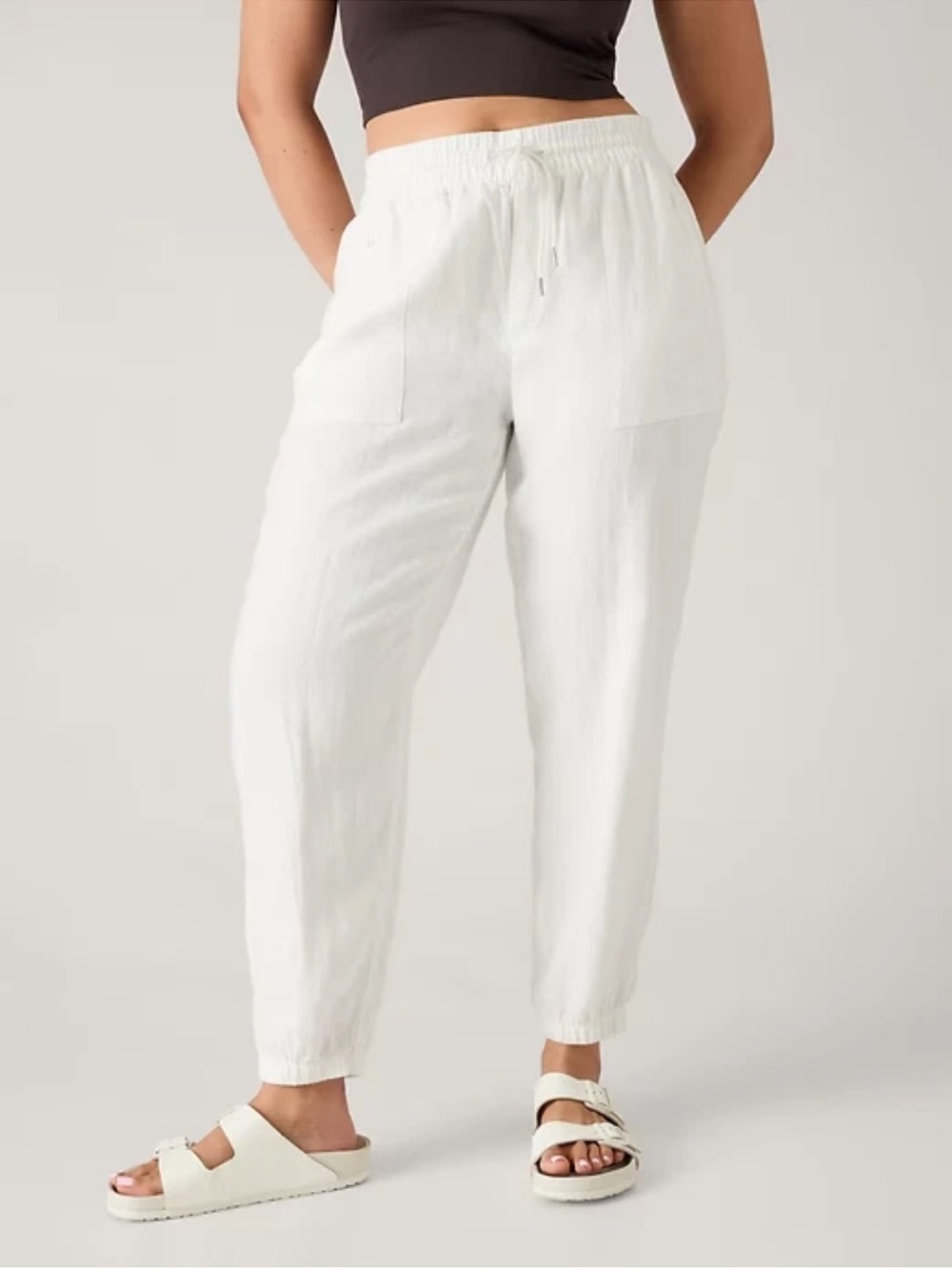 Athleta Retreat 100% Linen High Rise Jogger, White Summer Pants Resort Large